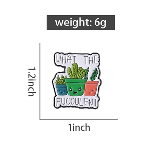 Detail of succulent enamel pin showing 1.2 x 1 inch size dimensions and 6g weight