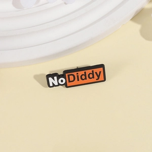 Broche minimaliste en métal noir avec texte No Diddy pour accessoires de vêtements