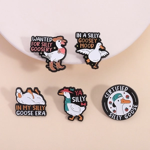 Funny white goose enamel pin set with cute outfits and humorous English slogans
