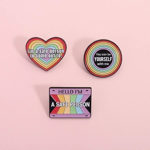 Rainbow Enamel Brooch Pin LGBTQ Ally Safe Person Heart Round Rectangle Alloy Badge For Backpack Clothing Decor