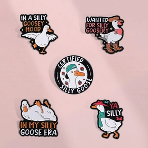 Cartoon Silly Goose Enamel Pins Set Alloy Funny Quote Brooches White Animal Badges For Backpack Clothing Accessories