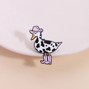 Cow Print Duck Enamel Pin Pink Cowboy Hat And Boots Cartoon Animal Brooch Zinc Alloy Painted Badge For Bags Clothes Gift