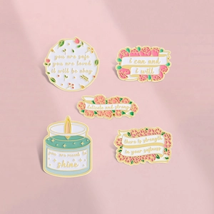 Inspirational Enamel Pin Alloy Floral Candle Brooch Badge With Motivational Lettering Jewelry For Backpack Jacket Women
