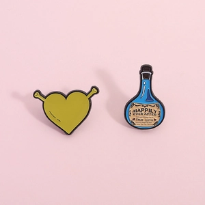 Creative Cartoon Monster Heart Enamel Brooch Set Blue Potion Bottle Badges Happily Ever After True Love Pins Jewelry Accessory