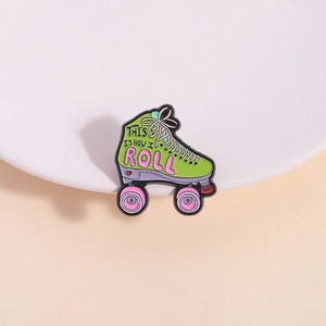 Creative Green Roller Skate Enamel Pin Retro Cartoon Zinc Alloy Brooch Badge With Slogan For Denim Jacket Bag Accessories