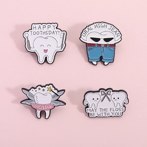Funny Cartoon Tooth Enamel Pins Alloy Dental Hygiene Brooches For Kids Dentists Medical Uniform Backpack Badges Jewelry Gift