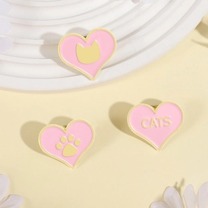 Broches en émail rose en forme de cœur avec motifs chat et patte pour accessoires