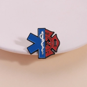 Spilla in Smalto Primo Soccorritore EMS Star of Life e Croce di Malta Vigili del Fuoco Spilla Professionale in Lega di Zinco