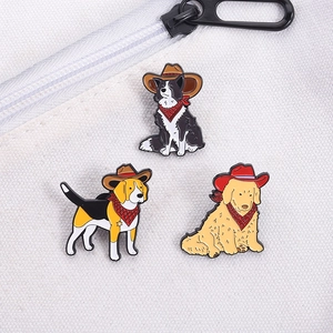 Cartoon dog enamel pins set featuring Border Collie and Beagle in western cowboy hats