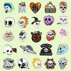 25-piece Halloween skull enamel pins set with creative gothic and cosmic metal designs