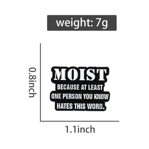 Macro view of humor enamel pin with dimensions 1.1x0.8 inch and 7g weight details