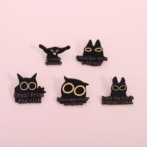 Funny Black Cat Enamel Pins Set Gothic Dark Humor Animals Meme Badges Alloy Brooches Pins For Backpacks Jackets Clothing Decor Gift Women Men