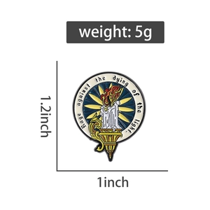 Detailed view of enamel pin size 1.2x1 inch with 'Rage against the dying of the light' quote