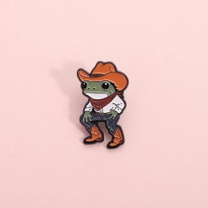 Pin's en Émail Grenouille Cow-boy Dessin Animé Broche Animal en Alliage Badge Style Western pour Sac à Dos Accessoire Vêtement