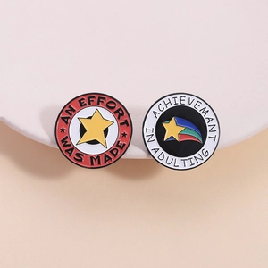 Creatieve Ronde Slogan Emaille Pin Badge Gele Ster Regenboog Vallende Ster Metalen Broche Humoristisch Accessoire Voor Kleding