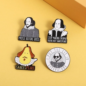 Shakespeare Emaille-Anstecknadel-Set mit gelber Birne und literarischen Zitaten auf Gelb