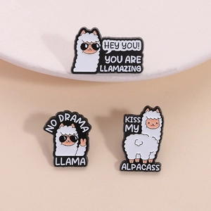 Cartoon Alpaca Llama Enamel Pin Set Sunglasses Funny Quote Zinc Alloy Brooch Badge For Clothing Bag Accessory Gift