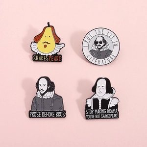 Lustige William Shakespeare Emaille Brosche Pin Set Literarische Zitate Abzeichen Literatur Geschenke Legierung Cartoon Figur Schmuck