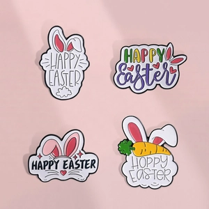 Fröhliche Ostern Emaille Pin Legierung Cartoon Süße Hase Kaninchen Ohren Karotte Herz Brosche Abzeichen Für Damen Kinder Schmuck