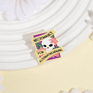 Gothic skull enamel pin with flowers on ceramic plate for backpack and collar decoration