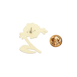 Detailed back view of a Tiger Lily enamel pin with gold butterfly clutch on white background