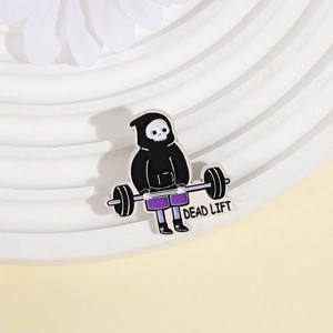 Funny skull skeleton deadlift enamel brooch pin for fitness gym enthusiasts