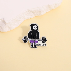 Funny skull grim reaper deadlift enamel pin badge for fitness lovers on clothes