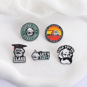 Set of 5 Karl Marx enamel pins featuring creative pop culture designs and coffee theme