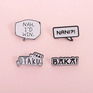 Creative Anime Meme Text Enamel Pin Set Black White BAKA NANI OTAKU NAH ID WIN Speech Bubble Alloy Brooch Badge For Bag