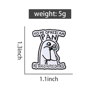 Detailed size chart for the No Me Ofrezcan Pan enamel pin featuring Flork character