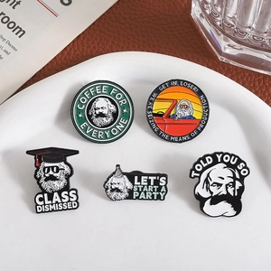 Five creative Karl Marx enamel pins set with assorted funny caricature designs