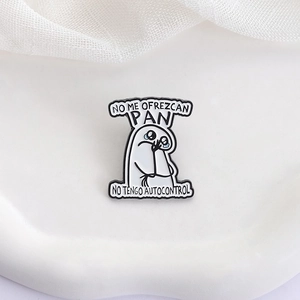 Funny Flork enamel pin with Spanish text No Me Ofrezcan Pan on white background