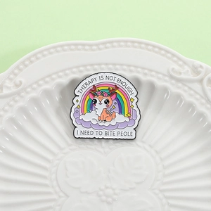 Cartoon Regenbogen Hirsch Emaille-Pin mit Spruch 'Therapy is not enough I need to bite people'
