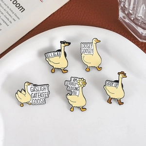 Funny cartoon goose enamel pin set with witty quotes for clothing decoration