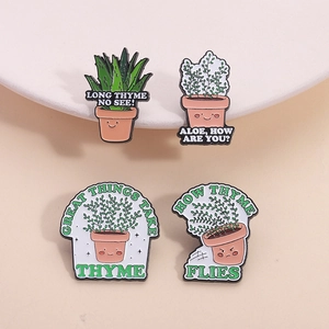 Lot de Pins en Émail Plante en Pot Dessin Animé Alliage Thym Aloe Broche Badge pour Vêtements Sac Déco Bijoux Unisexe