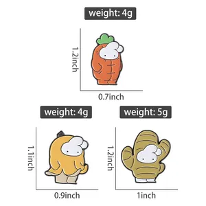 Tabella taglie dettagliata per spille smaltate a forma di carota, banana e zenzero