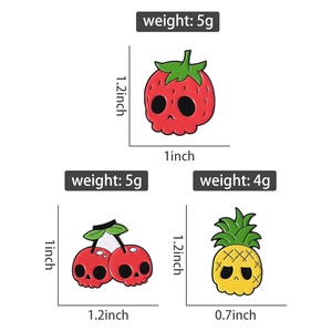 Detailed size and weight chart for creative enamel fruit skull alloy pins and badges