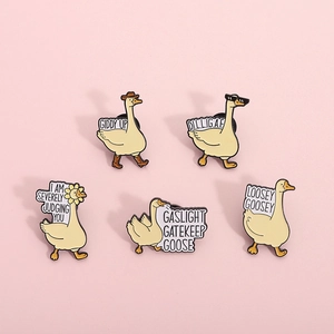 Funny Cartoon Goose Enamel Pin Alloy Animal Badge Jewelry With Giddy Up Loosey Goosey Quotes For Backpack Jacket Accessory