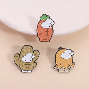 Cute Vegetable Theme Zinc Alloy Enamel Brooch Set Cartoon Rabbit Carrot Ginger Banana Shape Lapel Pins Accessories Gifts
