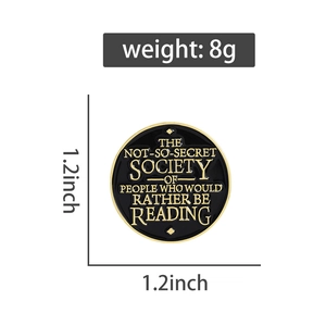 Detail showing 1.2-inch enamel reading pin dimensions and 8g weight specifications