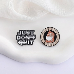 Cartoon sloth enamel pins set with motivational humor quotes on soft silk background
