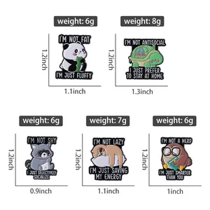 Size chart showing weight and dimensions for cute animal enamel pins and brooches