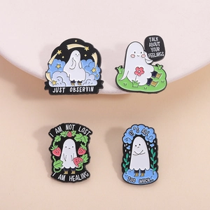 Mignon Halloween Fantôme Épingles Émaillées Citations de Guérison Broche en Alliage Épingle pour Vêtements Sac à Dos Chapeau Cadeau