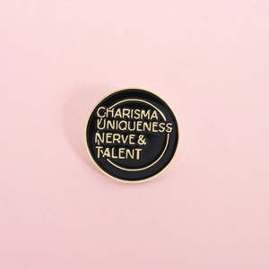 Charisma Uniqueness Nerve & Talent Enamel Pin Round Alloy Brooch Black Gold Inspirational Motto Lapel Badge For Clothes Bag