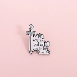 Biblical Sword Enamel Pin Brooch Be The Warrior 1 John 5-4 Alloy Motivational Quote Jewelry For Clothes Bags Women Men