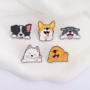 Set of five cute cartoon dog enamel pins featuring Corgi, Husky, and Golden Retriever