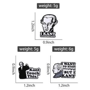 Detaillierte Ansicht der Immanuel Kant Emaille-Pins mit exakten Maßen und Gewichtsangaben