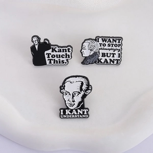 Immanuel Kant Emaille-Pins-Set mit kreativen schwarz-weißen Philosophen-Karikaturen
