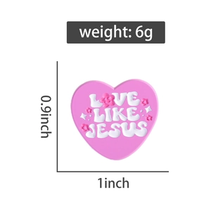 Détail de la broche cœur dimensions 0,9x1 pouce et poids 6g pour le badge Love Like Jesus