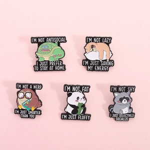 Lot de pins animaux en émail avec panda, paresseux et hibou et citations amusantes